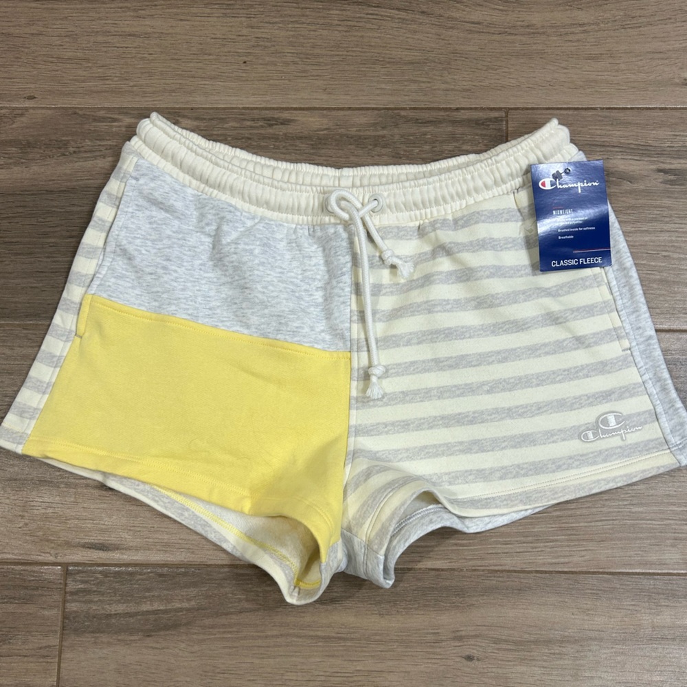 Champion Women’s mid weight fleece shirts yellow, white, gray striped Medium NEW